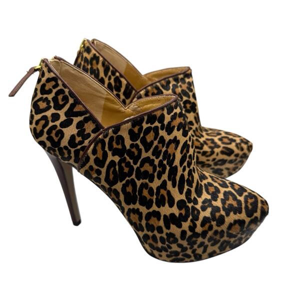 Nine West Heels Womens 5.5 Haywire Platform Booties Cheetah Leopard Fur Mobwife - Picture 1 of 11